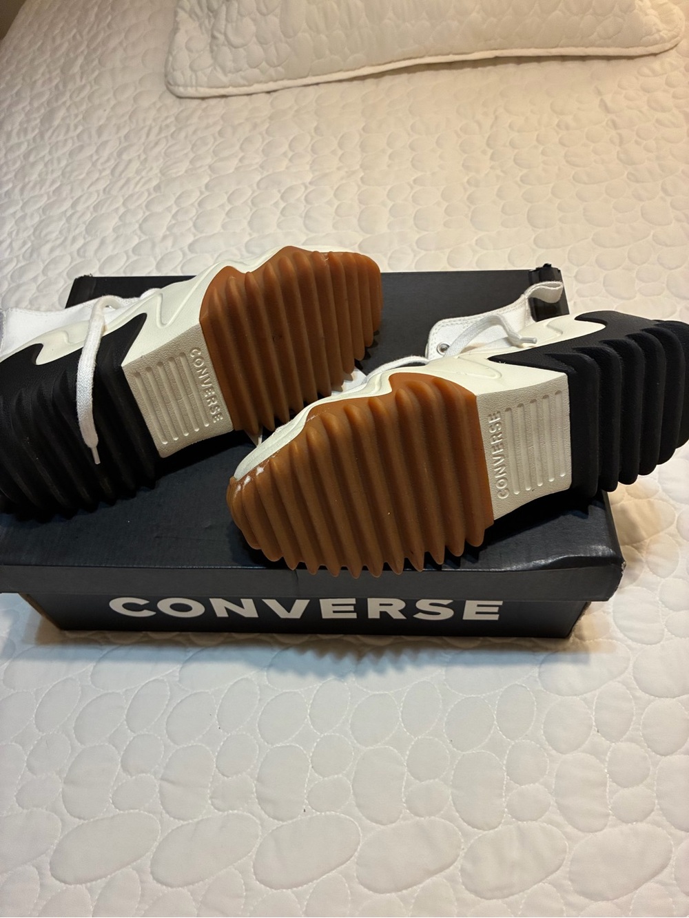 Converse White High-Top Platform Sneakers with Black & Gum Outsole - Picture 2 of 5